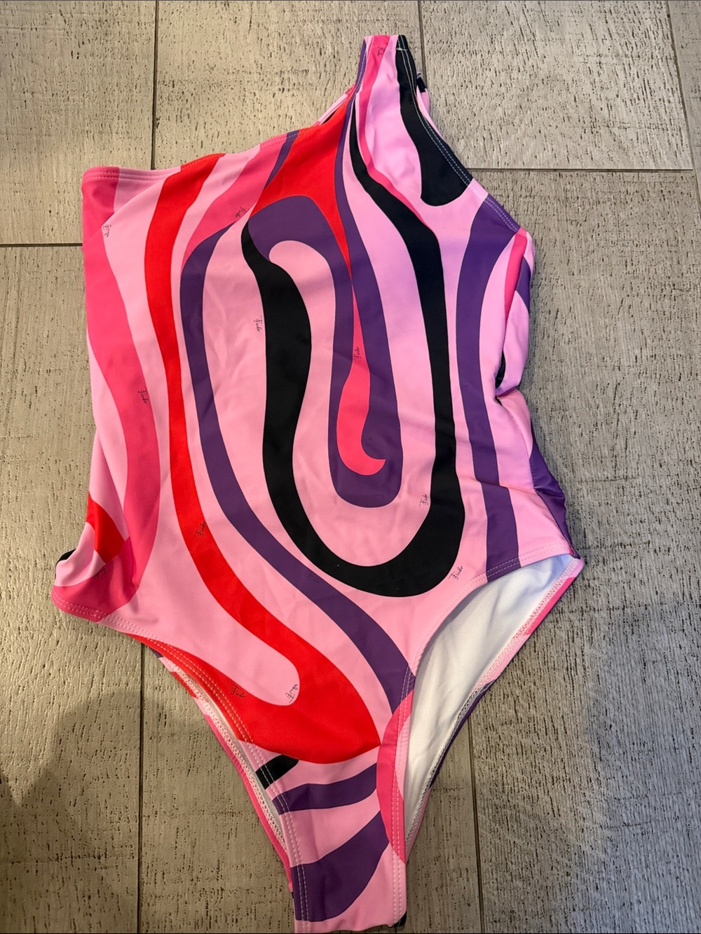 PUCCI One-Shoulder Pink Swirl Print One-Piece Swimsuit